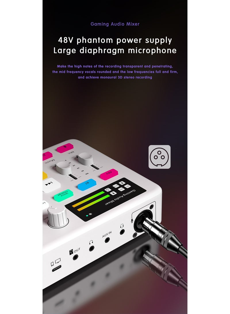 Transnovo Gaming Audio Mixer  USB Interface with XLR Microphone, Bluetooth 5.0, RGB Effects, 48V Phantom Power, Voice Changer, G1 Sound Card for PS5, TikTok Live Streaming, Podcasting（White） - Image 5
