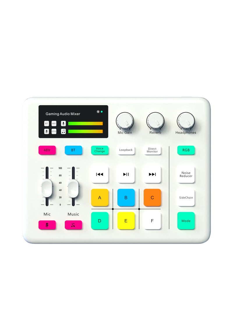 Transnovo Gaming Audio Mixer  USB Interface with XLR Microphone, Bluetooth 5.0, RGB Effects, 48V Phantom Power, Voice Changer, G1 Sound Card for PS5, TikTok Live Streaming, Podcasting（White） - Image 1