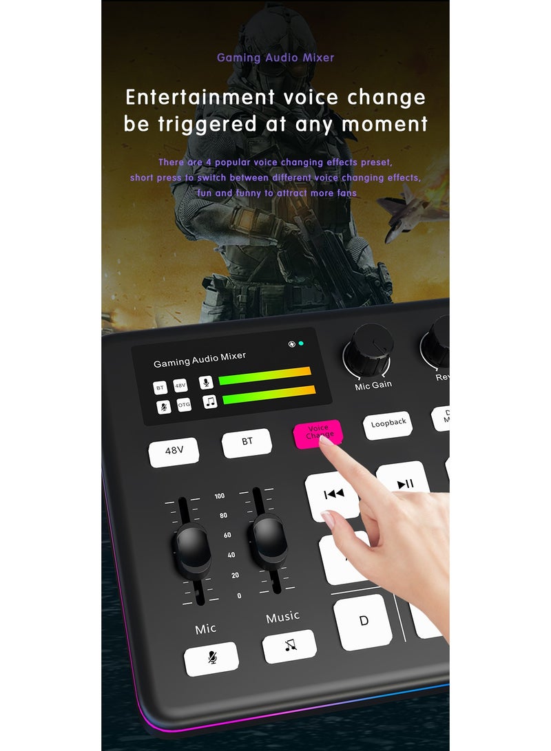 Transnovo Gaming Audio Mixer  USB Interface with XLR Microphone, Bluetooth 5.0, RGB Effects, 48V Phantom Power, Voice Changer, G1 Sound Card for PS5, TikTok Live Streaming, Podcasting（White） - Image 4