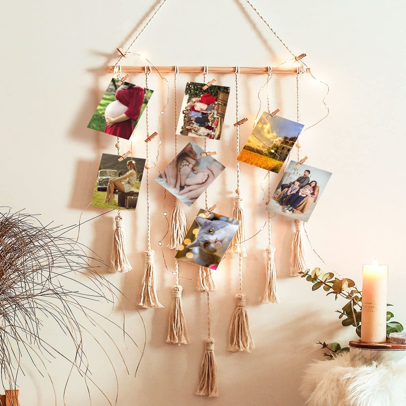 JOBOSI JOBOSI Macrame Wall Hanging  Boho Photo Display  Organizer Perfect for Mom Grandma Friends  Girls Gifts 