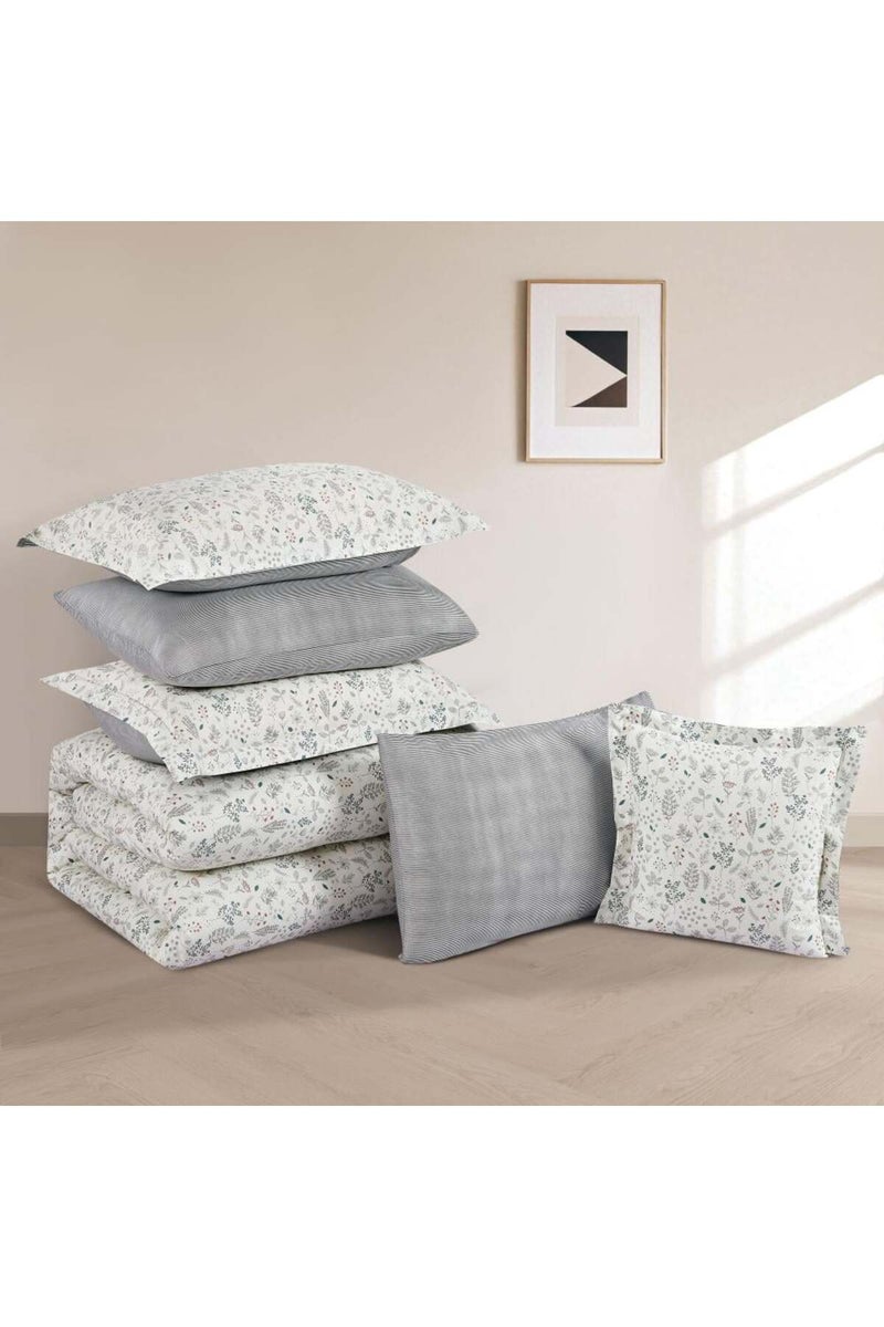 ميلين طقم مفرش سرير صيفي مزدوج قطن 100% - 8 قطع – يناسب سرير بمقاس 200x200 - زافيرا - كريمي - رمادي - Image 5