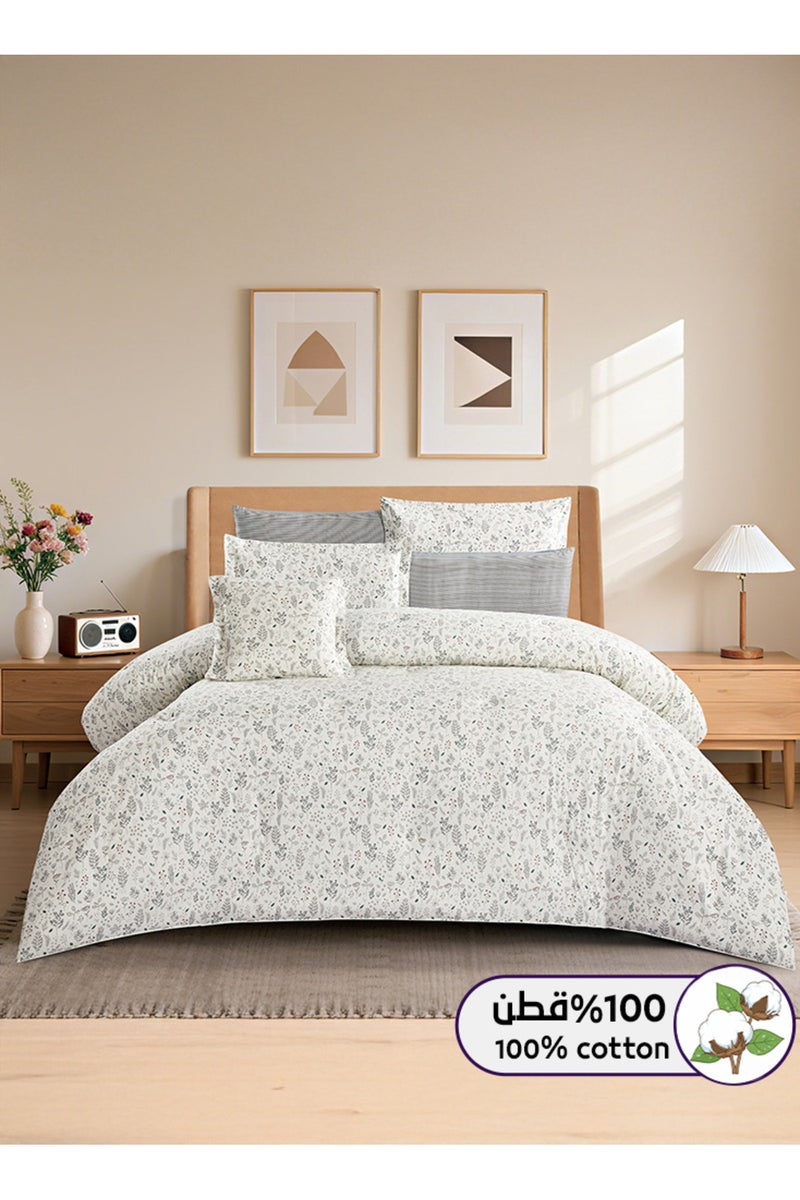 ميلين طقم مفرش سرير صيفي مزدوج قطن 100% - 8 قطع – يناسب سرير بمقاس 200x200 - زافيرا - كريمي - رمادي - Image 1
