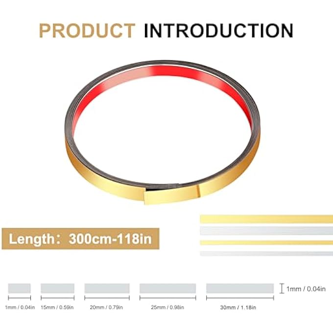2 CM - 300 CM SELF-ADHESIVE CEILING STRIPS, STAINLESS STEEL, FLEXIBLE CEILING STRIPS, SELF-ADHESIVE, WALL STRIP FOR MIRROR FRAME, CEILING CABINET, TILES EDGE, FIREPLACE (GOLD) - Image 3