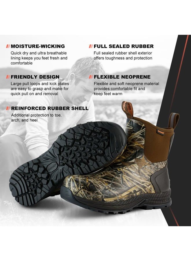 Showave Men's Rain Boots Waterproof Excursion Rubber Boots Insulated Mud Booties for Trekking Gardening Farming Camping Fishing and Chore Work (Camo, Size 9) - Image 4