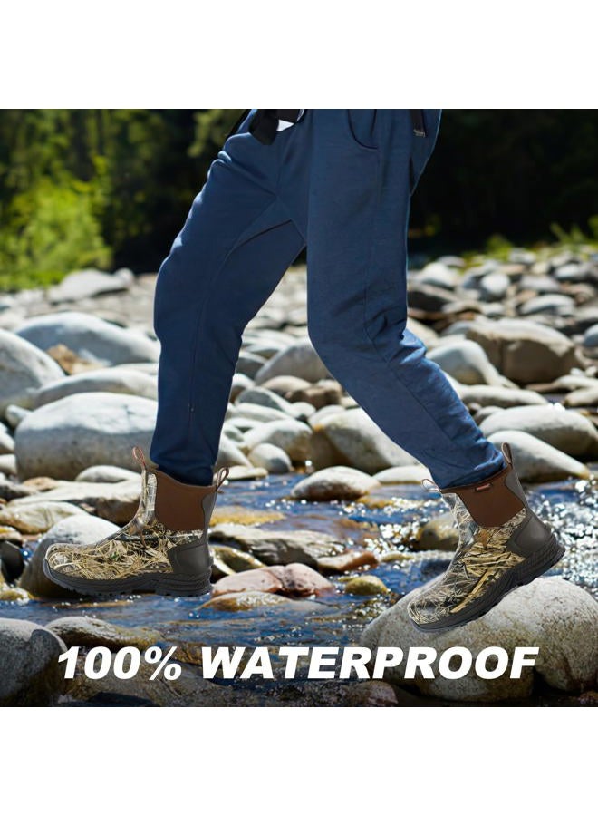 Showave Men's Rain Boots Waterproof Excursion Rubber Boots Insulated Mud Booties for Trekking Gardening Farming Camping Fishing and Chore Work (Camo, Size 9) - Image 3
