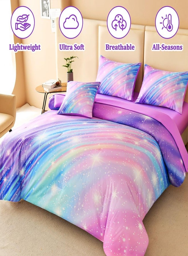 ASKOTU Rainbow Comforter Set for Girls (Twin-6pcs, Purple) - Image 3