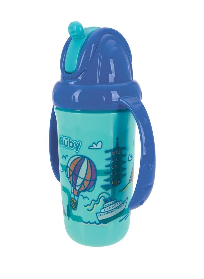 Nuby No-Spill Trainer Soft Straw Two Handle Cup | Flip-n Sip | 2 Pack: Blue Animals & Cars, Aqua Travel & Pink Animals or Ocean | 8oz/ 240 ml | 12+ Months - Image 3