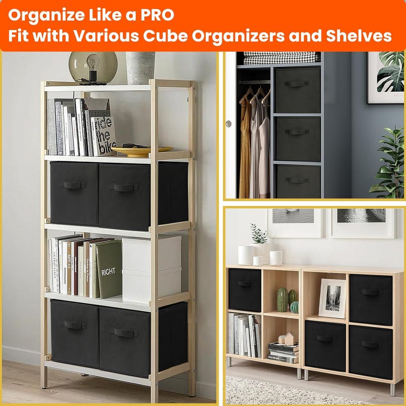 Criusia Storage Cubes 11 Inch Cube Storage Bins Set of 10 Fabric Collapsible Storage Bins with Dual Handles Foldable Cube Baskets for Shelf Closet Organizers and Storage Box Black - Image 3