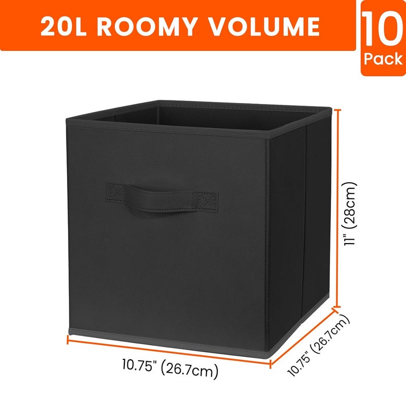 Criusia Storage Cubes 11 Inch Cube Storage Bins Set of 10 Fabric Collapsible Storage Bins with Dual Handles Foldable Cube Baskets for Shelf Closet Organizers and Storage Box Black - Image 2