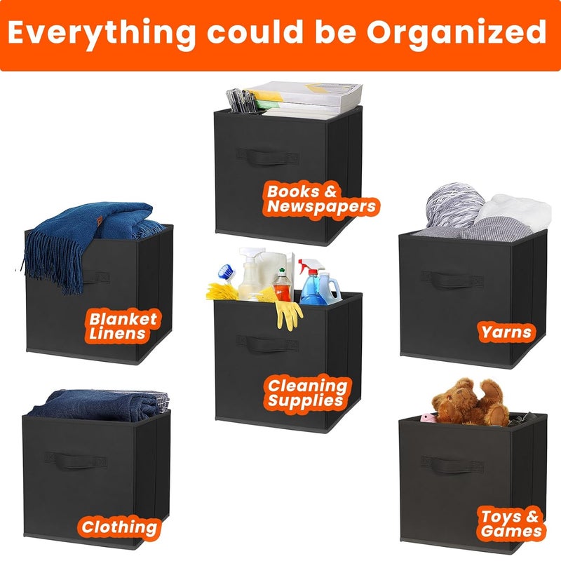 Criusia Storage Cubes 11 Inch Cube Storage Bins Set of 10 Fabric Collapsible Storage Bins with Dual Handles Foldable Cube Baskets for Shelf Closet Organizers and Storage Box Black - Image 4