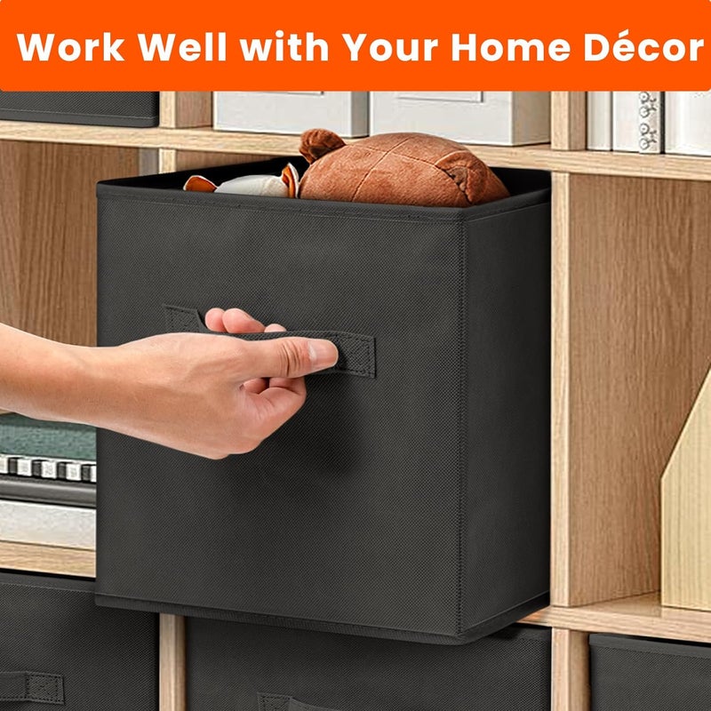 Criusia Storage Cubes 11 Inch Cube Storage Bins Set of 10 Fabric Collapsible Storage Bins with Dual Handles Foldable Cube Baskets for Shelf Closet Organizers and Storage Box Black - Image 5