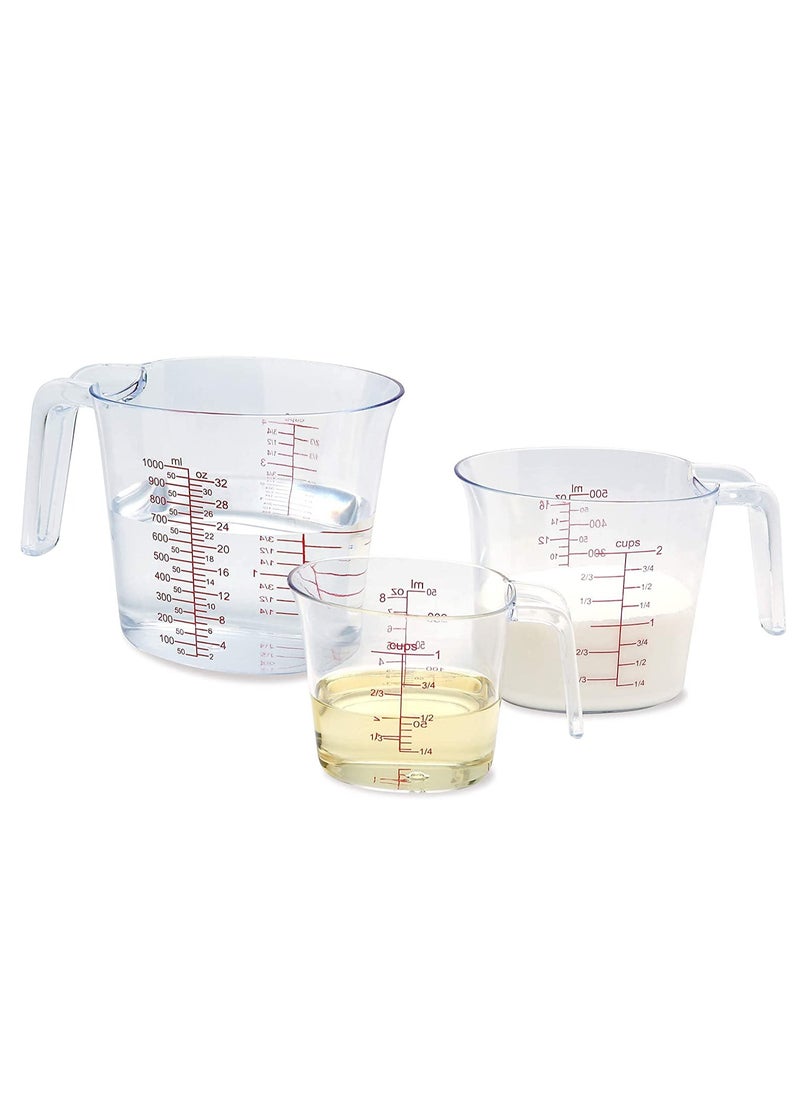 SYOSI Measuring Cups Set 3Pcs Plastic Measuring Cup of BPA free with Plug in Nesting Handle Stackable Design and Multiple Measurement Scales Clear  - Image 1