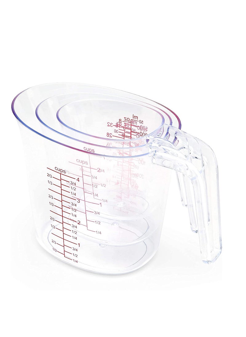 SYOSI Measuring Cups Set 3Pcs Plastic Measuring Cup of BPA free with Plug in Nesting Handle Stackable Design and Multiple Measurement Scales Clear  - Image 2