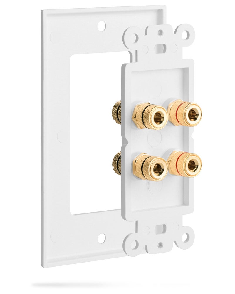 Fosmon Home Theater Wall Plate - Premium Quality Gold Plated Copper Banana Binding Post Coupler Type Wall Plate (White) (Two Speaker) - Image 3