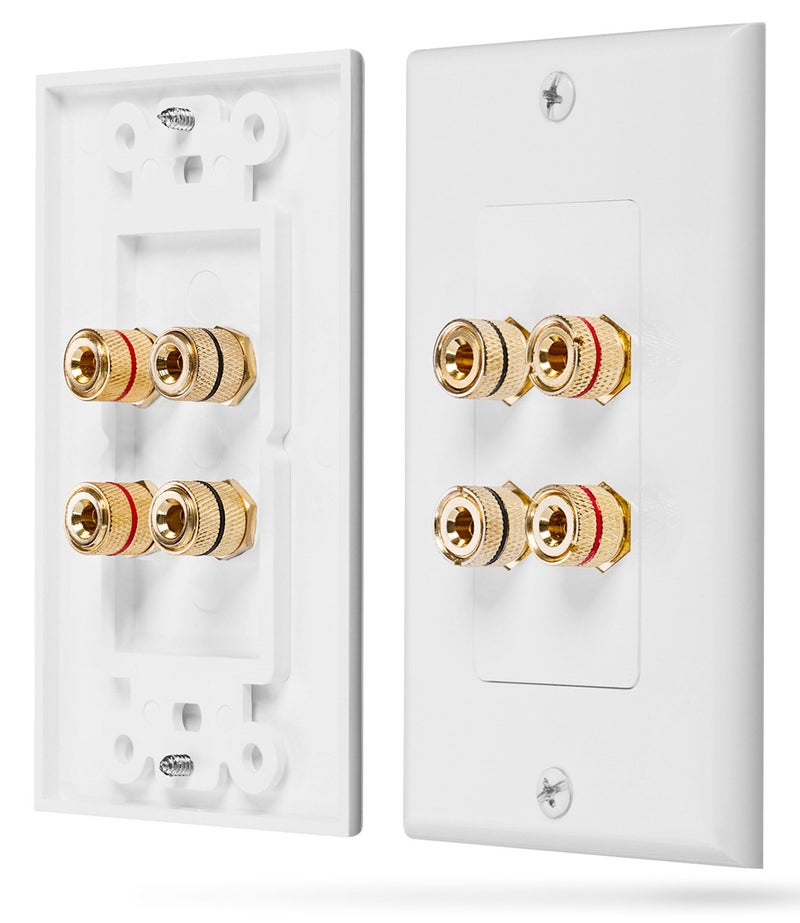 Fosmon Home Theater Wall Plate - Premium Quality Gold Plated Copper Banana Binding Post Coupler Type Wall Plate (White) (Two Speaker) - Image 1