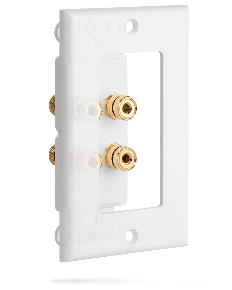 Fosmon Home Theater Wall Plate - Premium Quality Gold Plated Copper Banana Binding Post Coupler Type Wall Plate (White) (Two Speaker) - Image 2