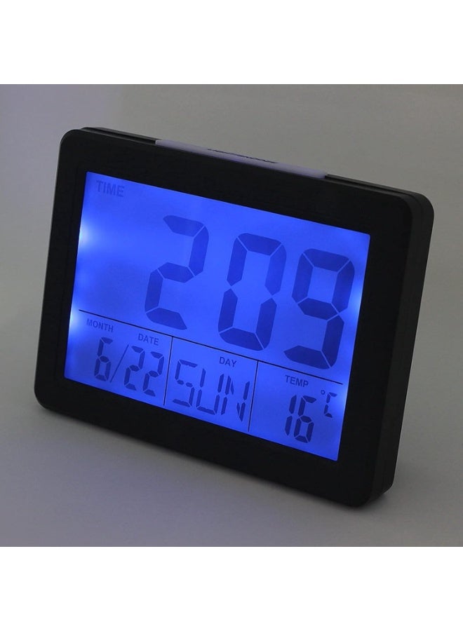 ريكو ساعة منبه رقمية مع تقويم، ساعة منبه رقمية للسفر مع شاشة عرض درجة الحرارة، تعمل بالبطارية، ساعة كبيرة بشاشة تحكم بالصوت، ساعة رقمية LED، ساعة منبه إلكترونية - Image 4
