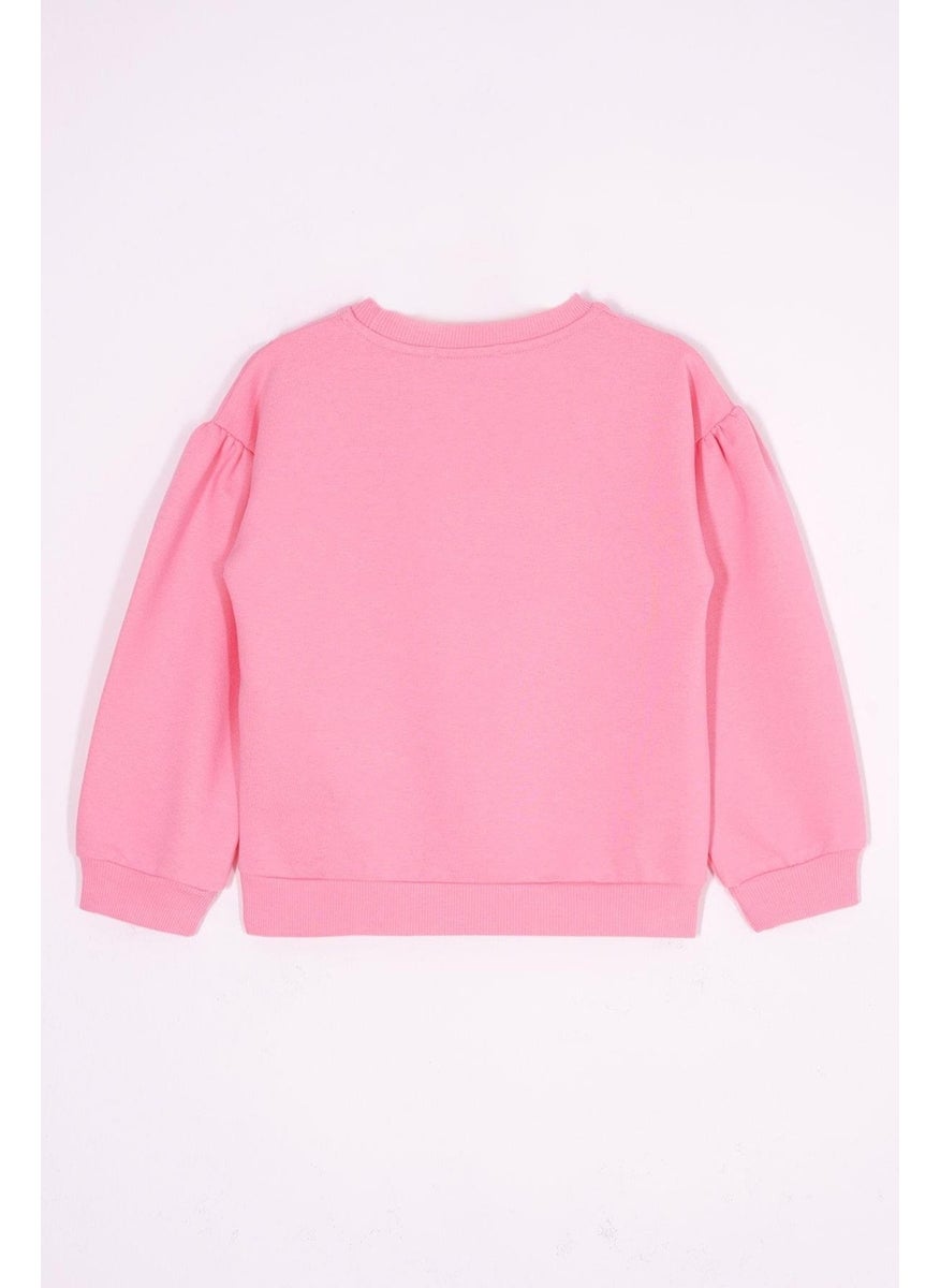 Zepkids Crew Neck Long Sleeve Daisy Detail on the Slit Long Sleeve Pink Color Girls Tracksuit Set  - Image 4