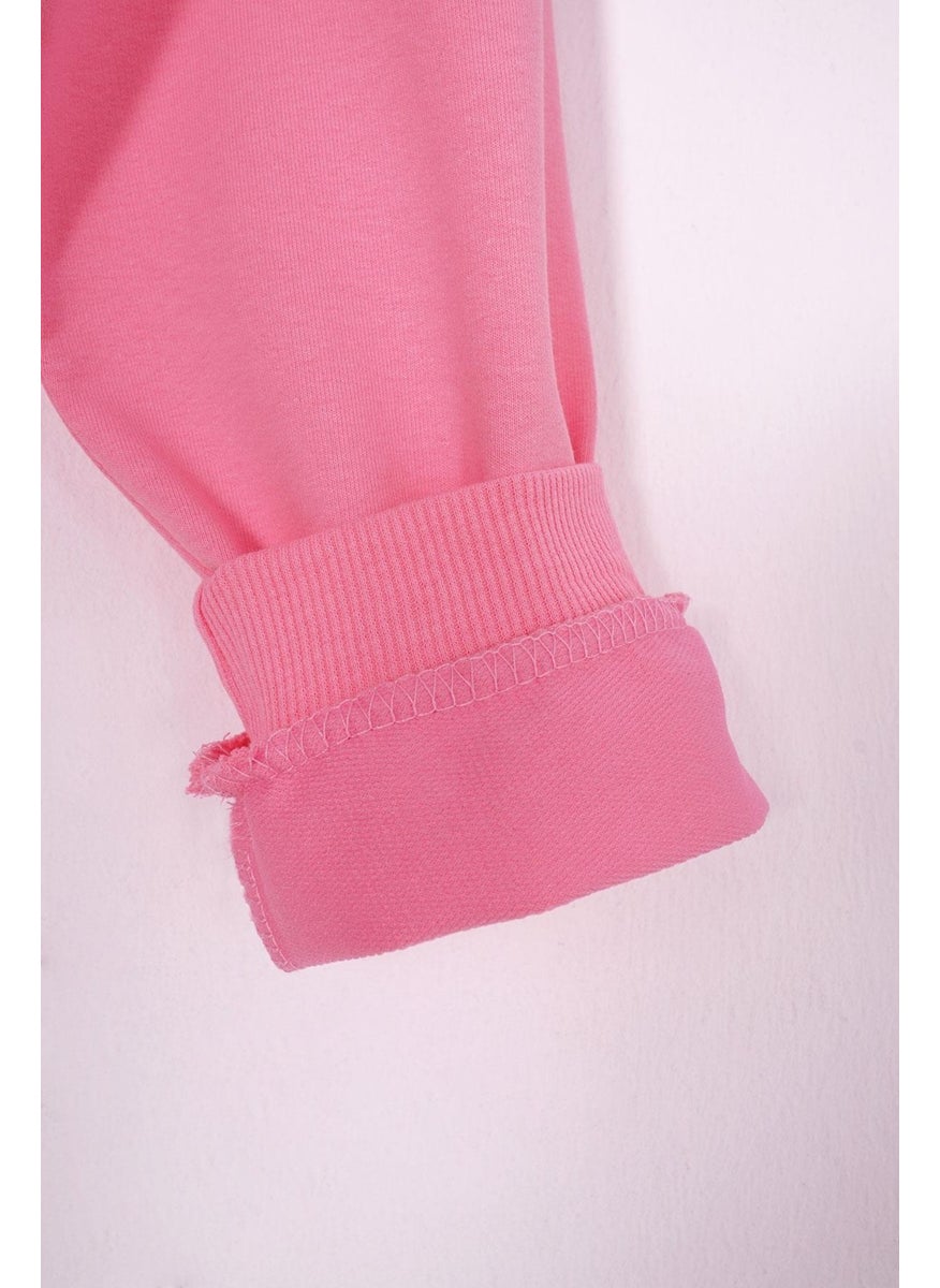 Zepkids Crew Neck Long Sleeve Daisy Detail on the Slit Long Sleeve Pink Color Girls Tracksuit Set  - Image 5