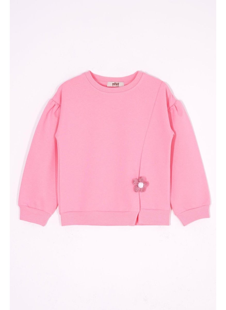 Zepkids Crew Neck Long Sleeve Daisy Detail on the Slit Long Sleeve Pink Color Girls Tracksuit Set  - Image 2