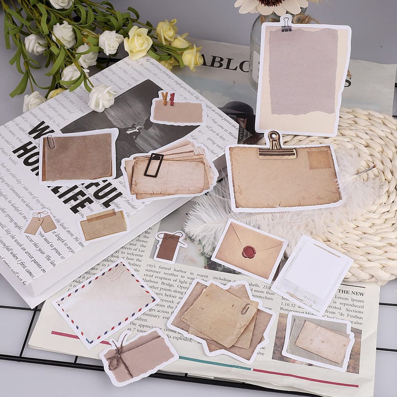 Pengxiaomei Vintage Scrapbook Paper Stickers, 90 Pcs Antique Looking Aged Paper Classic Old Writing Sticker for Scrapbook, Planner, Craft (2 Styles) - Image 3