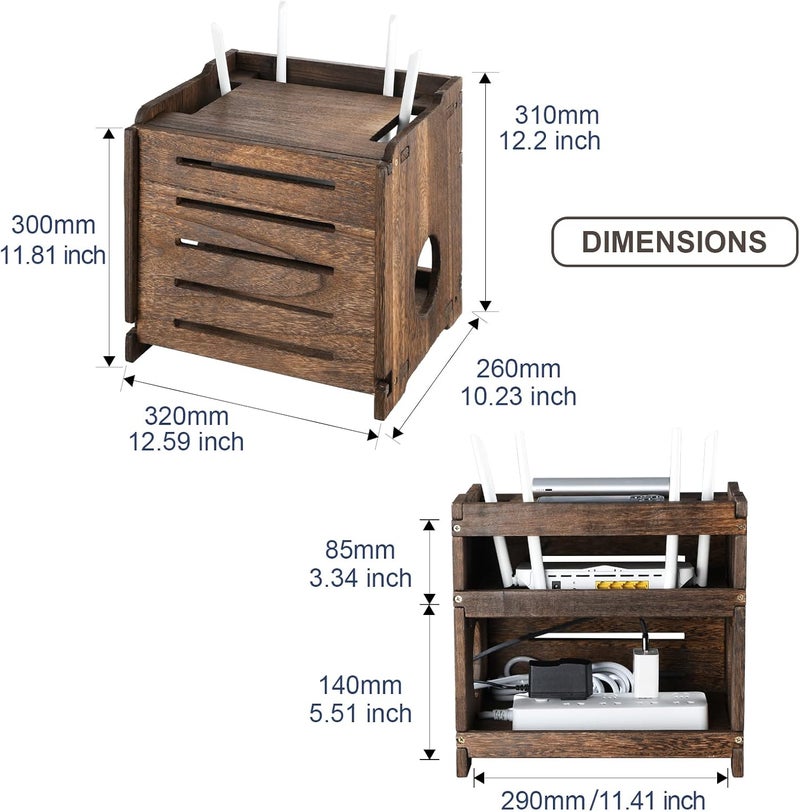 BEARUT Wooden Wireless WiFi Router Storage Box Modem Router Cover Wood Shelf Power Strip and Cable Management Hider Rack Office Desktop Organizer Shelves Rural Need Assembly - Image 2