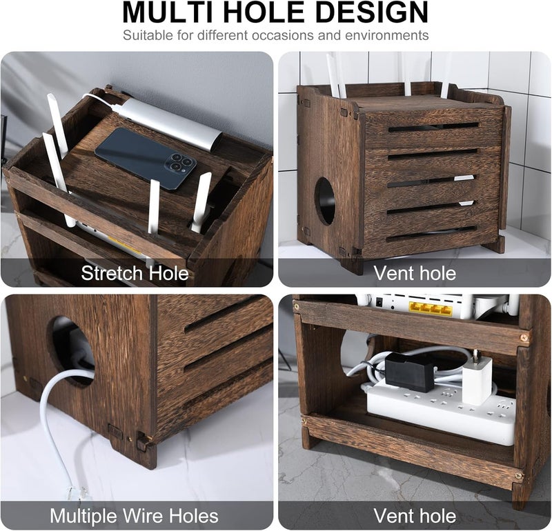 BEARUT Wooden Wireless WiFi Router Storage Box Modem Router Cover Wood Shelf Power Strip and Cable Management Hider Rack Office Desktop Organizer Shelves Rural Need Assembly - Image 5