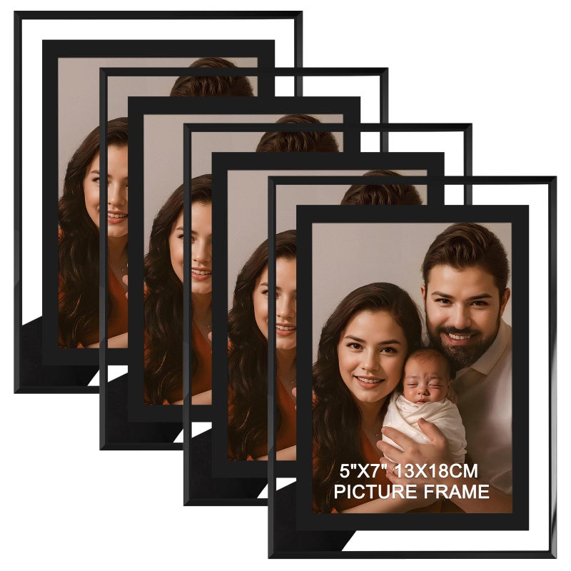 IZIDDO 5x7 Picture Frames Set of 4,Black Glass Photo Frame,for Wall Mount or Tabletop Standing,Gift Picture Frame, Horizontally or Vertically (5x7, Black) - Image 1