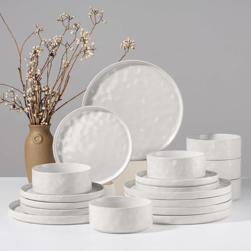HaWare Dinnerware Sets 18Piece Plates and Bowls Set Stoneware Dish Set for 6 Ceramic Dinnerware for Home Restaurant Chip and Scratch Resistant Microwave and Dishwasher Safe Speckled White - Image 1