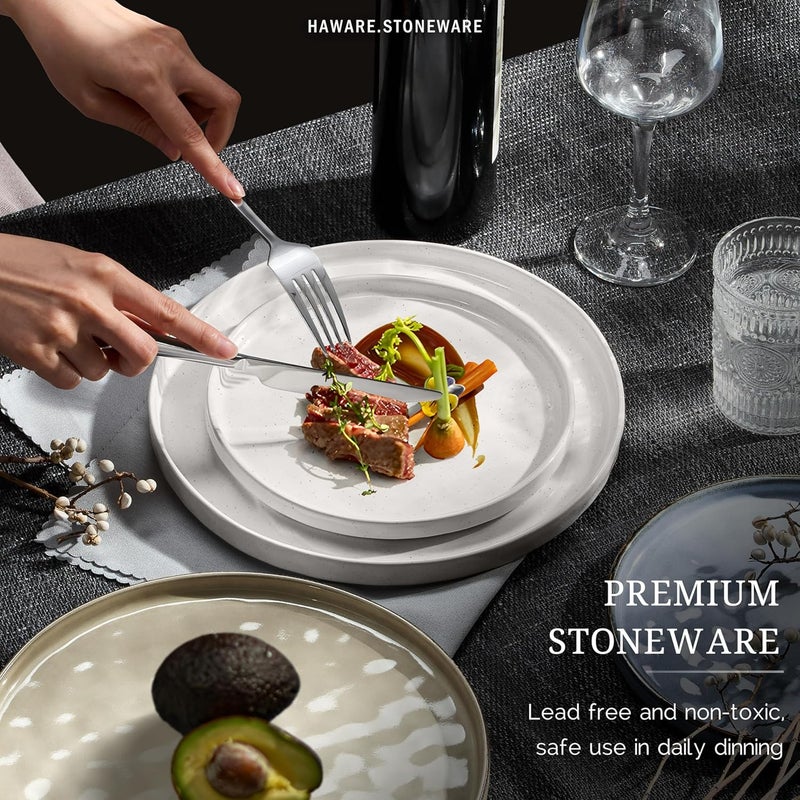 HaWare Dinnerware Sets 18Piece Plates and Bowls Set Stoneware Dish Set for 6 Ceramic Dinnerware for Home Restaurant Chip and Scratch Resistant Microwave and Dishwasher Safe Speckled White - Image 5