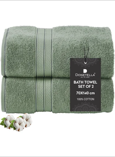 Donetella Premium 100 % Combed Cotton 2-Pcs Bath Towel Set (70 X 140 CM) 600 GSM Large Towel, Highly Absorbent, Quick Dry,Best Towel for Bathroom, Spa And Hotel,Olive Green