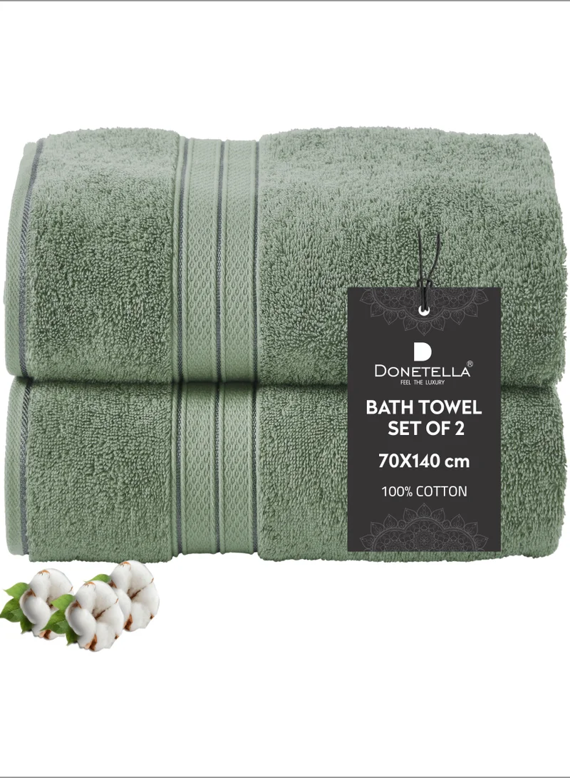 Donetella Premium 100 % Combed Cotton 2-Pcs Bath Towel Set (70 X 140 CM) 600 GSM Large Towel, Highly Absorbent, Quick Dry,Best Towel for Bathroom, Spa And Hotel,Olive Green