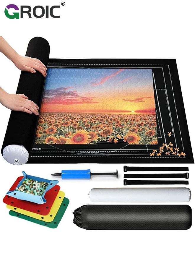 GROIC 3000 Piece Puzzle Mat,Puzzled Board Puzzling Organizers and Storage with 4PCS Jigsaws Sorting Trays,Portable Puzzle Saver for 3000 2000 1500 1000 Pieces Jigsaw Puzzles,Drawstring Storages Bag Jigsawn Keeper Saver - Image 1
