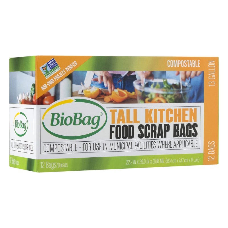 BioBag Compostable Tall 13 Gallon Food Waste Bags 4 Count Pack of 12