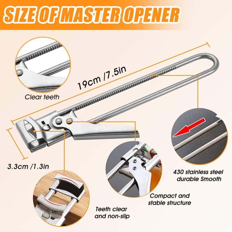 Adjustable Jar Opener: Stainless Steel Silver - Multifunctional Grip Lid Opener for Seniors Arthritis Sufferers - Image 2