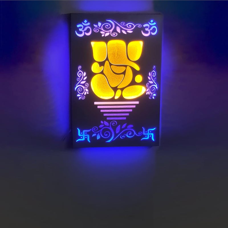 BISWAS BROTHER Biswas Brother Ganesha Modern Art Wall Hanging LED Light Wall DecorA Devotional welldesigned11X16 inch Brown Golden Yellow Rectangle Shape  - Image 1