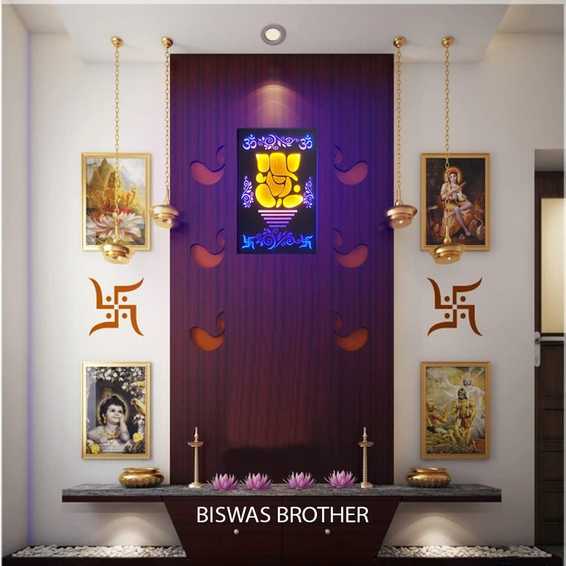 BISWAS BROTHER Biswas Brother Ganesha Modern Art Wall Hanging LED Light Wall DecorA Devotional welldesigned11X16 inch Brown Golden Yellow Rectangle Shape  - Image 4