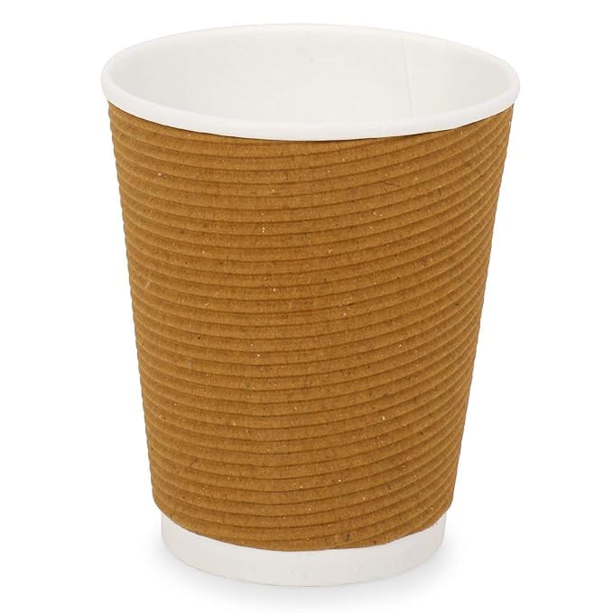 SHOP  SHOPPEE SHOP & SHOPPEE Ripple Paper Cup with Straw | Disposable Coffee & Drink Cup for Party, Office & Events (250 ml, Brown, Pack of 50 Cups & 50 Paper Straws) - Image 1