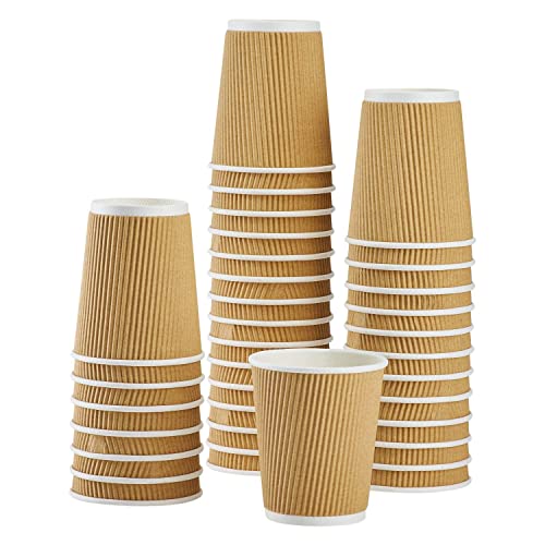 SHOP  SHOPPEE SHOP & SHOPPEE Ripple Paper Cup with Straw | Disposable Coffee & Drink Cup for Party, Office & Events (250 ml, Brown, Pack of 50 Cups & 50 Paper Straws) - Image 3