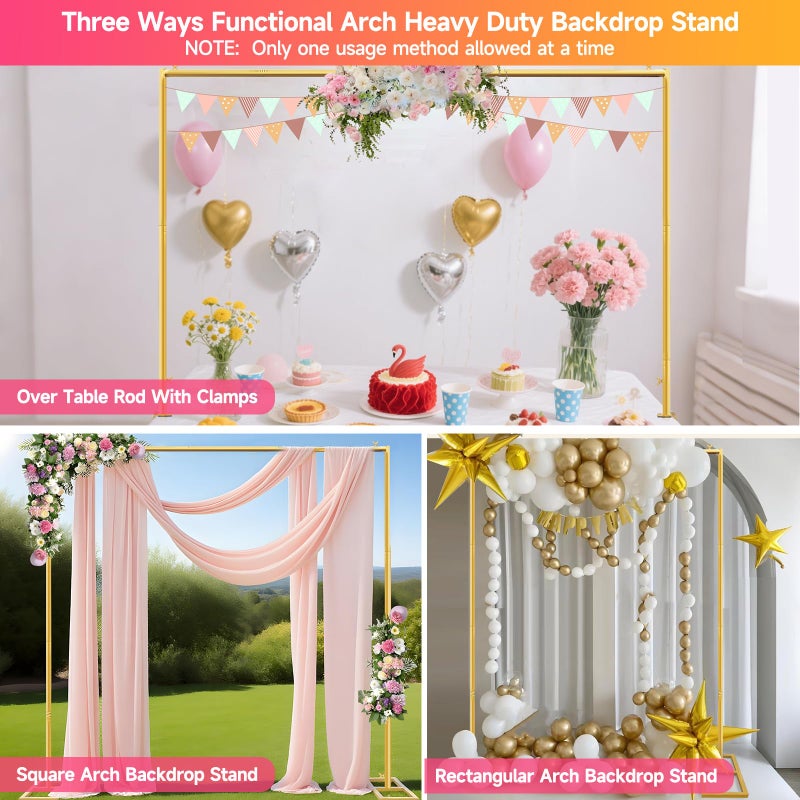 JEBUTU Square Backdrop Stand, Wedding Arch Heavy Duty Adjustable Stand, Over The Table Rod Stand with Clamps, Metal Gold Garden Balloon Frame for Baby Shower Party Decoration - Image 5