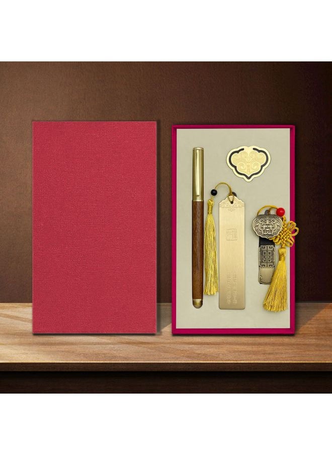 Ruyi U Disk 16g Suit Custom Logo Brass Hollow Ploughing Bookmark Sandalwood Sign Pen School Corporate Gifts-Color:(ruyi + Book Clip) Red Gift Box-Capacity:USB3.0/32GB  - Image 1