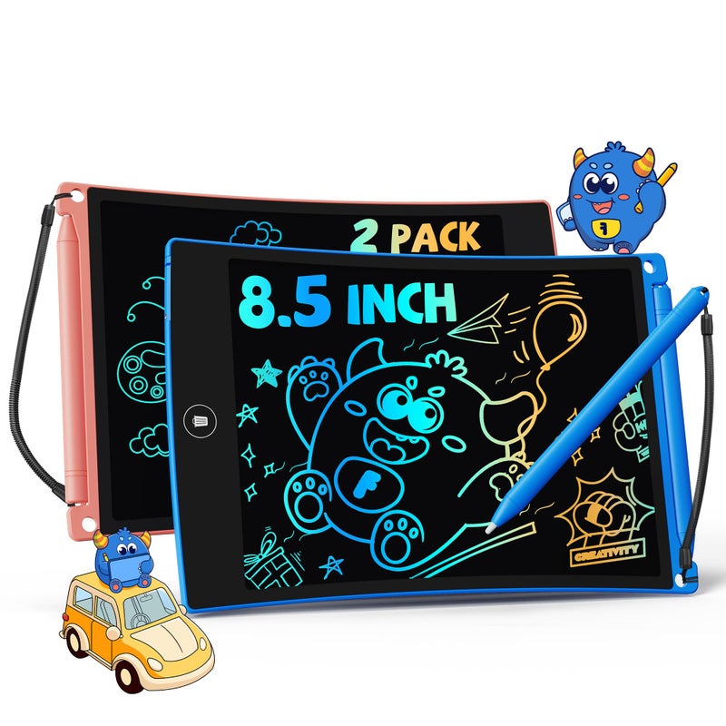 TEKFUN 8.5in 2 Pack LCD Writing Tablet for Kids Coloring Doodle Board Magic Drawing Pad for Kids with Anti-Lost Stylus, Car Trip Educational Toys Birthday Gift for 3 4 5 6 7 Kids Girls Boys Toddlers - Image 1
