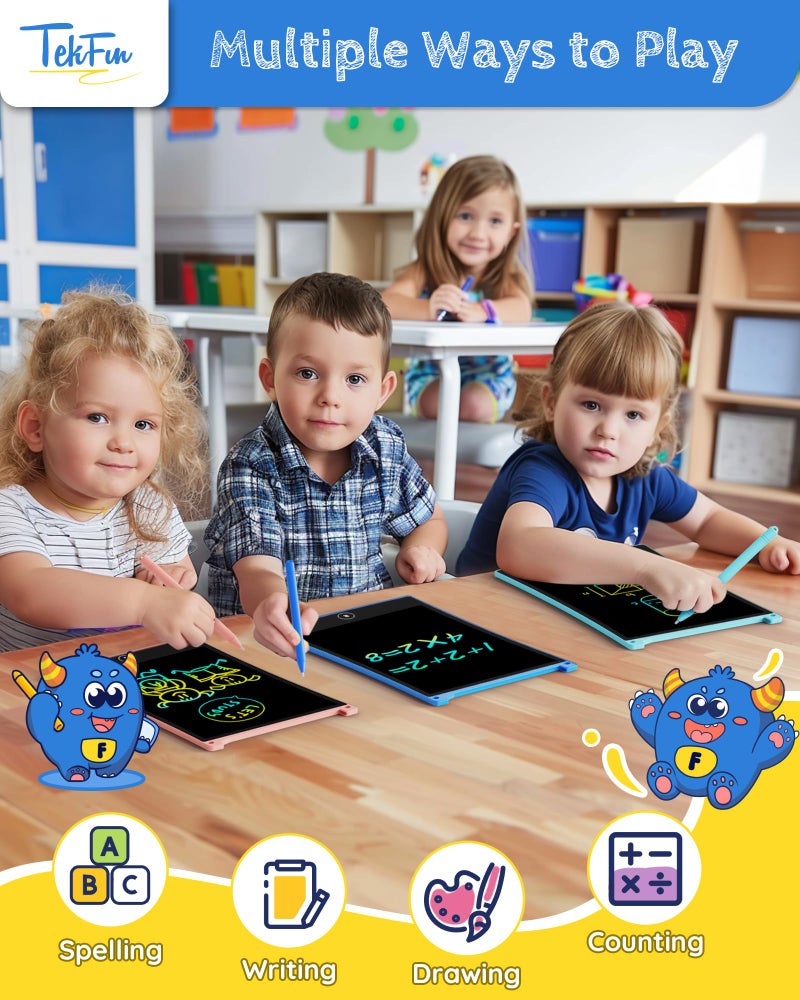 TEKFUN 8.5in 2 Pack LCD Writing Tablet for Kids Coloring Doodle Board Magic Drawing Pad for Kids with Anti-Lost Stylus, Car Trip Educational Toys Birthday Gift for 3 4 5 6 7 Kids Girls Boys Toddlers - Image 2