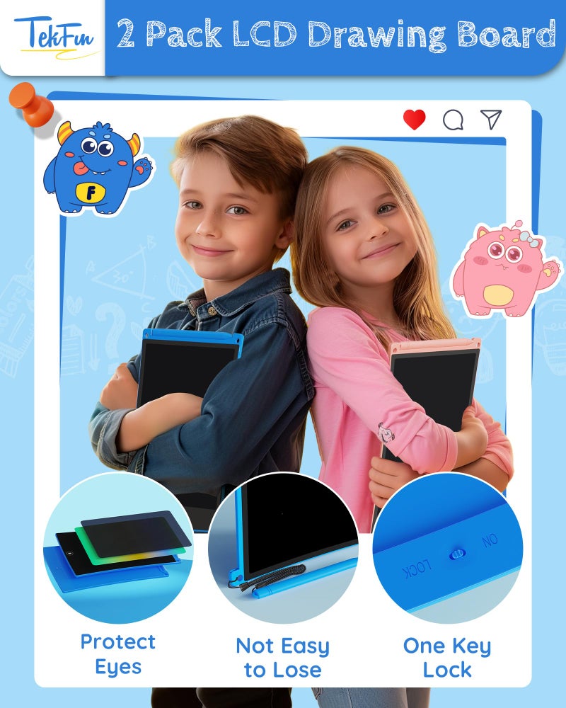 TEKFUN 8.5in 2 Pack LCD Writing Tablet for Kids Coloring Doodle Board Magic Drawing Pad for Kids with Anti-Lost Stylus, Car Trip Educational Toys Birthday Gift for 3 4 5 6 7 Kids Girls Boys Toddlers - Image 5