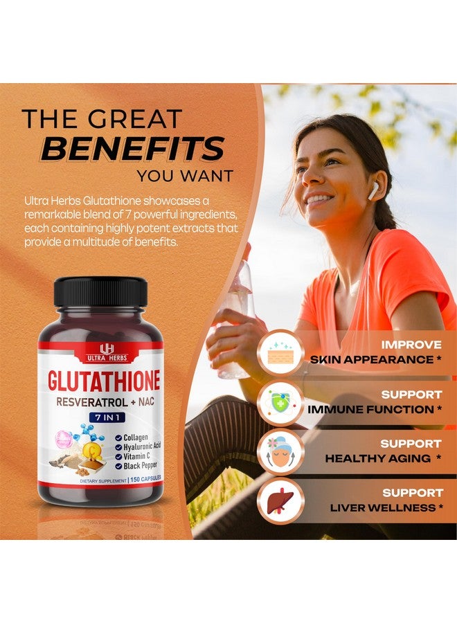 ULTRA HERBS مكمل الجلوتاثيون النشط في صورته المخفضة، مدعوم بالريزفيراترول، NAC، الكولاجين، حمض الهيالورونيك، فيتامين C - مضاد أكسدة متقدم للمناعة وإزالة السموم | 150 كبسولة - Image 4