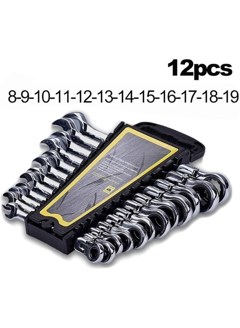 GGOOT Hardware Tool Ratcheting Box Combination Wrenches Ratchet head 72T Steel for Car Repair Ring Spanner one Set of Key Hand Tools (Color : 12pcs 8 19) - Image 2