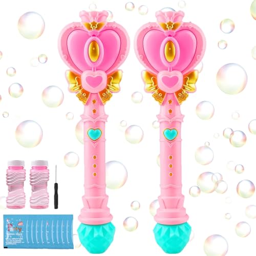 Tlkiaa 2 Pack Bubble Wand for Kids Princess Heart Bubble Machine Blower Maker Wands Easter Basket Stuffers Outdoor Toys Gifts for 3 4 5 6 7 8 Years Old Toddlers Little Girls - Image 1