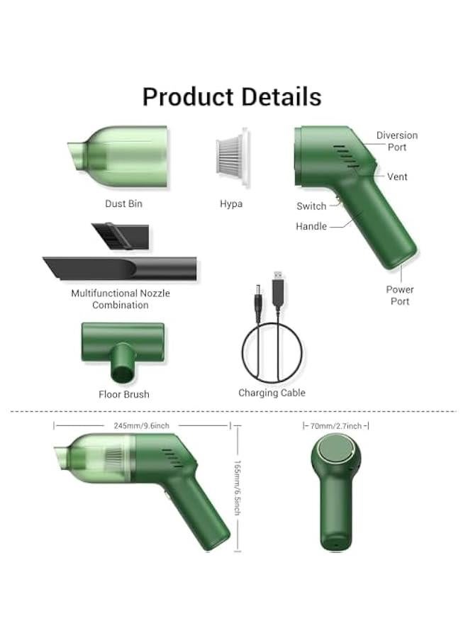 HOOKOR Handheld Vacuum Cordless,Portable Car Vacuum Cleaner,Mini Rechargeable Hand Vacuum Cleaner, Power Suction with Bag,Wet Dry Vacuum for Car/Home/Office/Pet Hair/Computer/Carpet 120w - Image 2