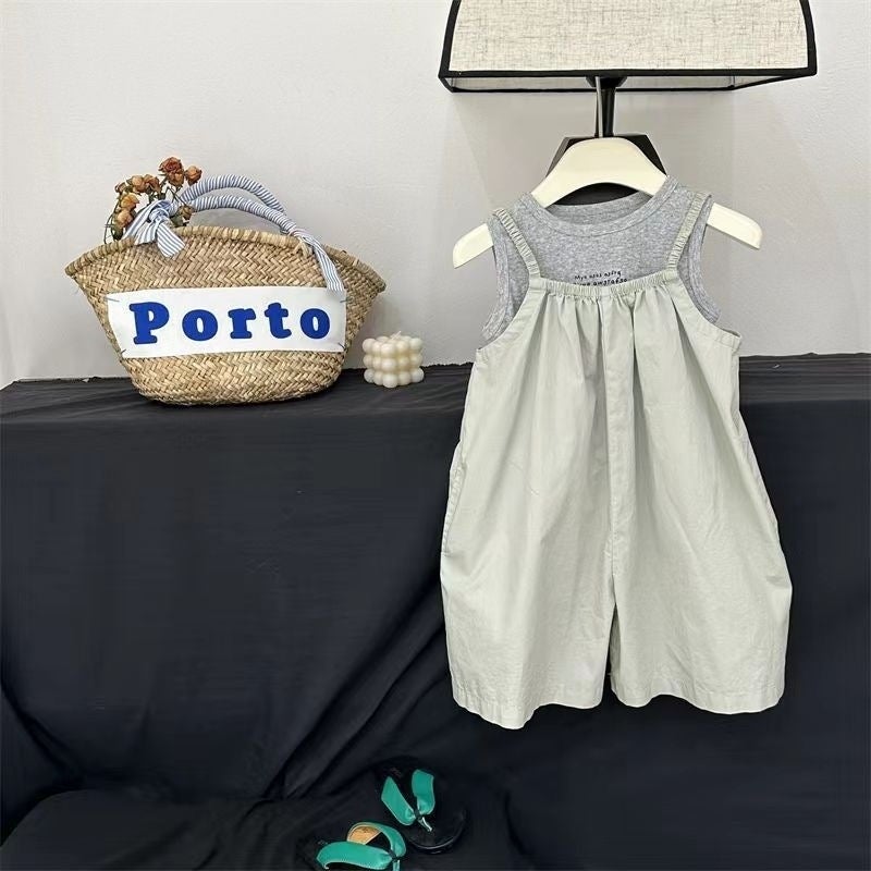 Girls 2025 Summer Suspenders, Stylish Overalls, Casual Suits, Korean Style Baby Girl Sleeveless Vest Two-Piece Set, Trendy - Image 5