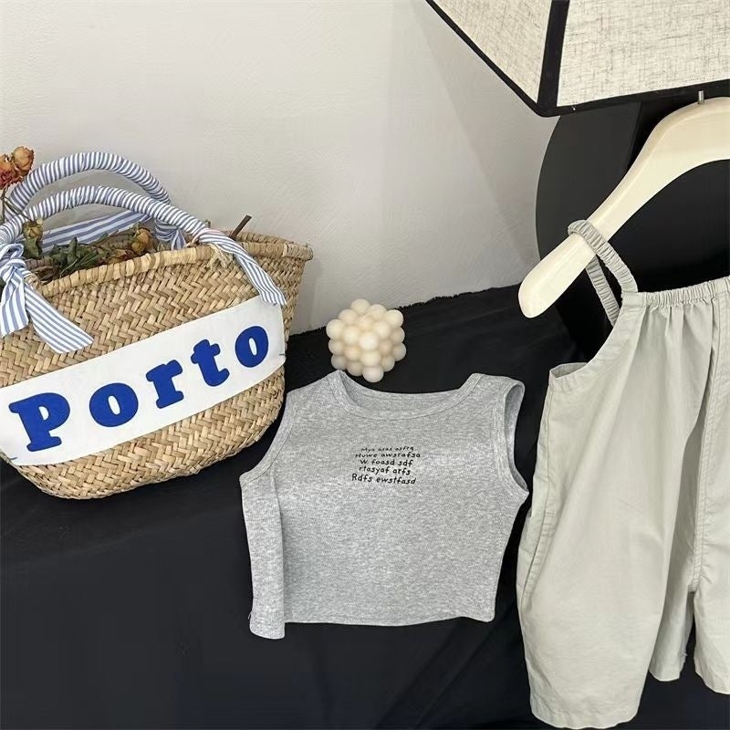 Girls 2025 Summer Suspenders, Stylish Overalls, Casual Suits, Korean Style Baby Girl Sleeveless Vest Two-Piece Set, Trendy - Image 4